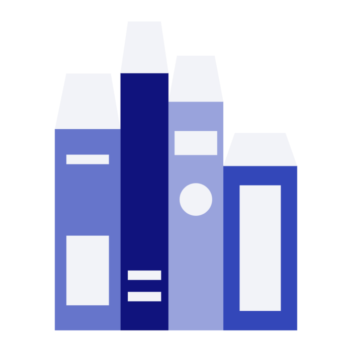 Research-icon_TF-blue Books icon in shades of blue