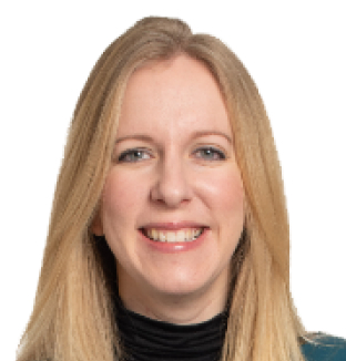 Headshot of Lisa Mahan, Chief Marketing Officer at Taylor & Francis, wearing a dark grey tunic