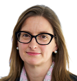 Headshot of Penny Ladkin-Brand, Chief Executive Officer at Taylor & Francis, wearing a pink scarf and a navy blazer