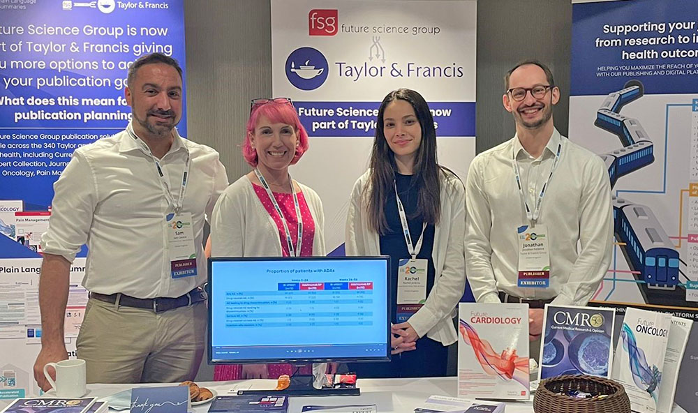 Publication Solutions team at a booth at one of the conferences that we attend (ISMPP)