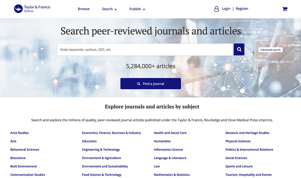 screenshot of the journals platform TFO, or Taylor & Francis Online